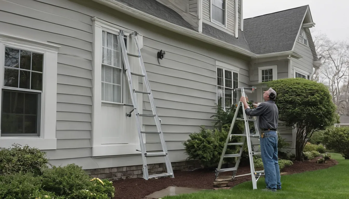 Independent siding provider checking a colonial home's exterior walls in Gaithersburg